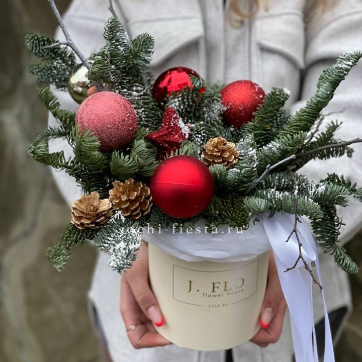 Новогодняя композиция в коробке ред в Рязани