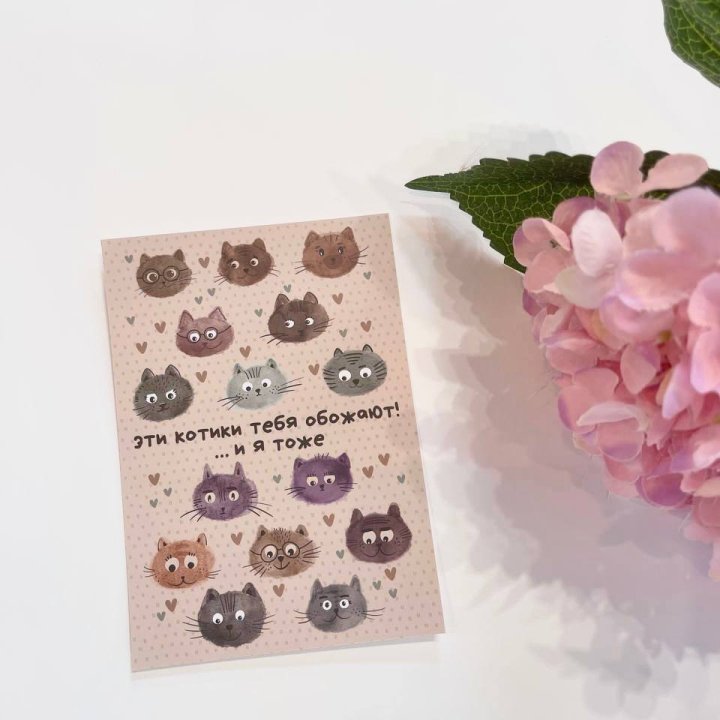 Открытка к букету "Котики" в Рязани
