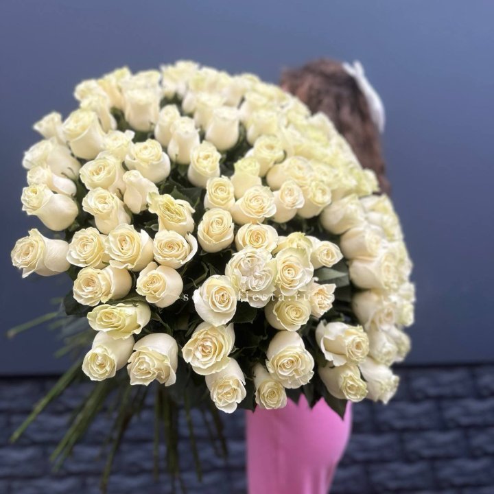 101 белая высокая импортная роза под ленту в Рязани