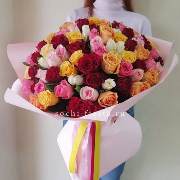 101 роза Кенийский микс "Нежность" в Рязани